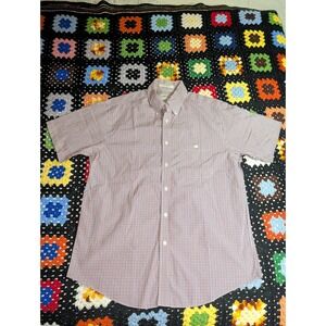 Vintage Orvis Red White Blue Gingham Plaid Button Shirt Men's Large Long Classic